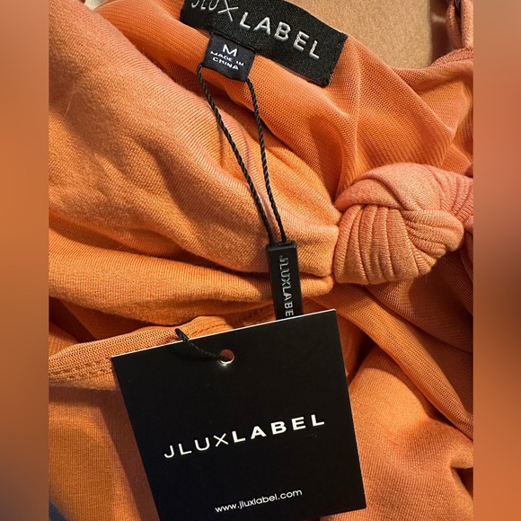 NWT JLUXLABEL Orange Midnight Memories Knot Cut Out Fitted Midi Dress Size M - Picture 7 of 8